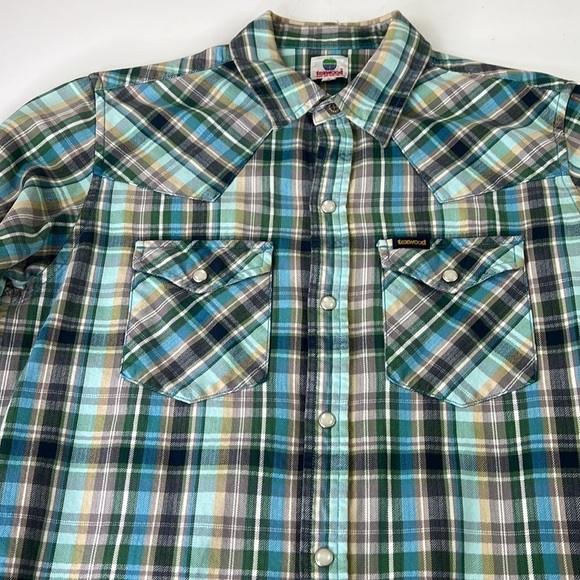 Men's Texwood Western Teal Plaid  Long-sleeve Collared Button-Up - Picture 4 of 8
